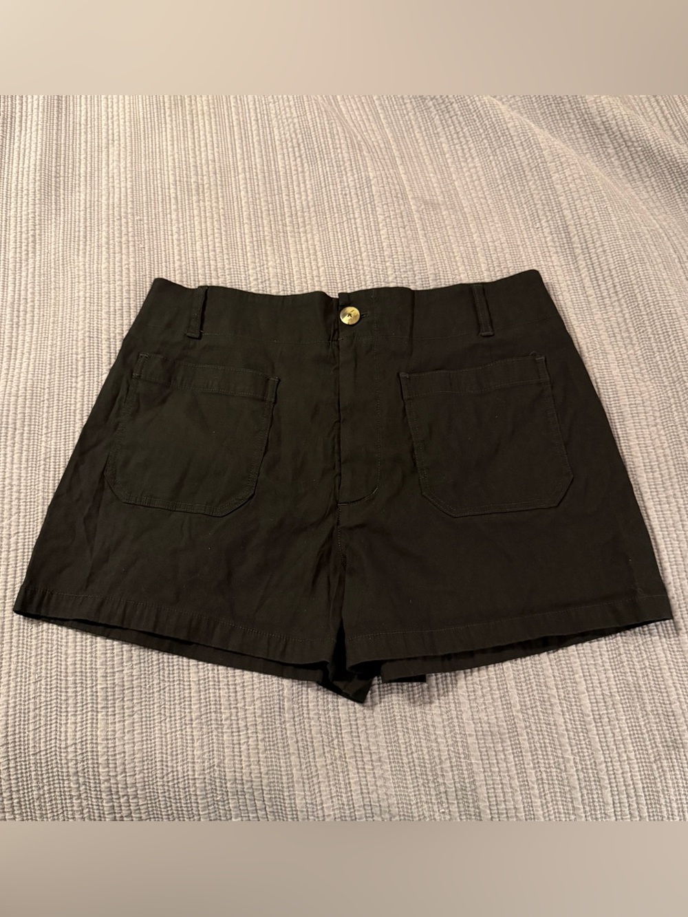 Maeve Colette Linen Blend Shorts 32 Black High Rise Patch Pocket Anthropologie